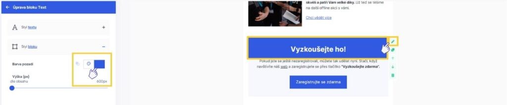 Příprava hromadné rozesílky v chytrém editoru. Změna barvy bloku. 