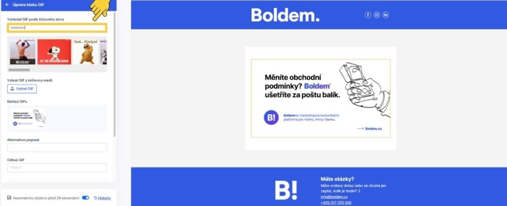 Pracujte s GIFy v e-mailovem nastroji Boldem