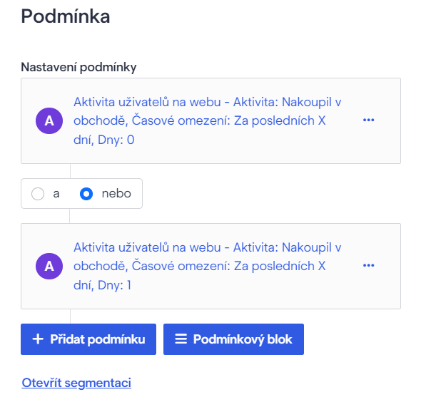 Nastavení podmínky 