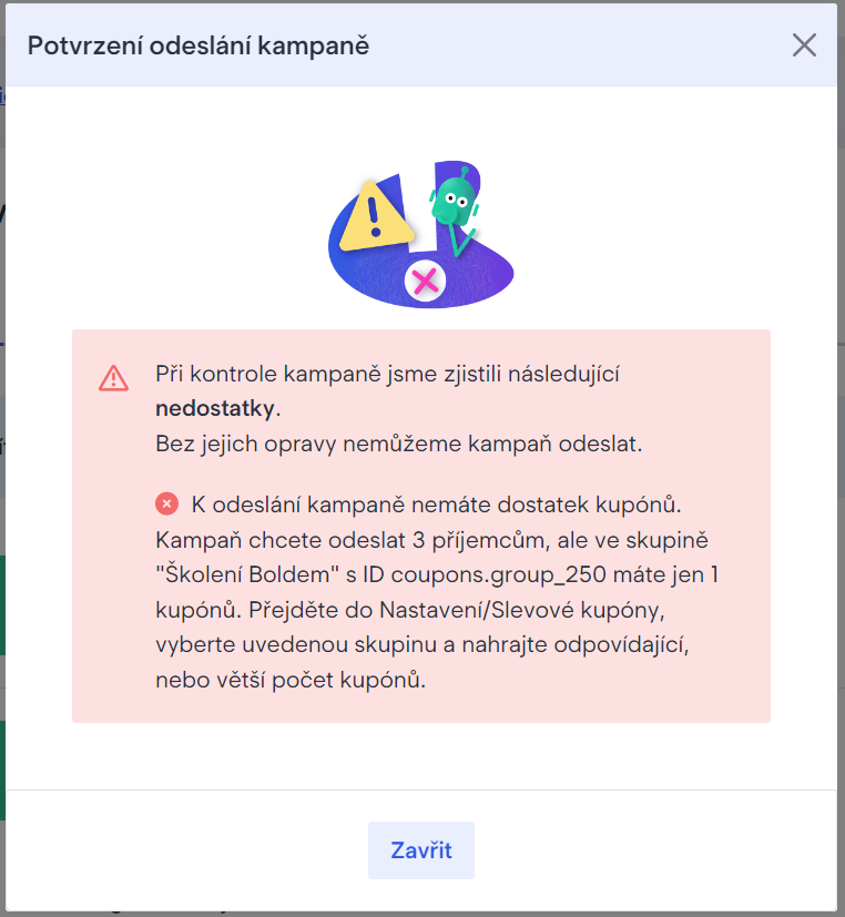Kontrola slevových kupónů před rozesílkou