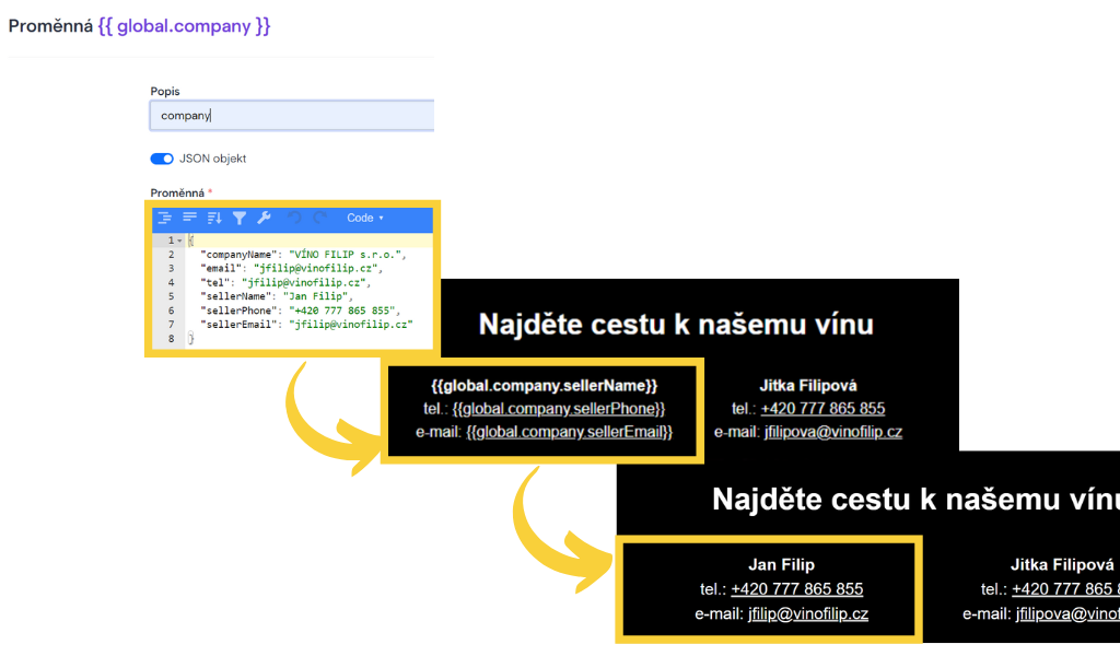 JSON objekt.