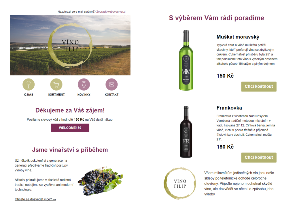 Příklad toho, jak by měl vypadat uvítací e-mail