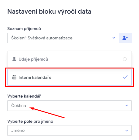 Screenshot z aplikace Boldem s ukázkou výběru integrovaného kalendáře