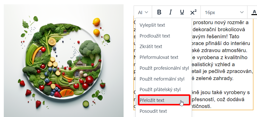 Chat GPT v Boldem editoru. Překlad textu.