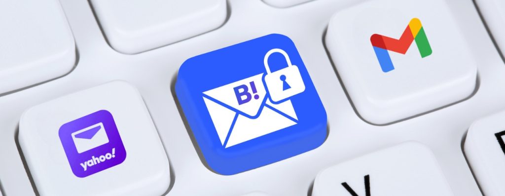 Klávesnice s tlačítky Gmail, Yahoo a s tlačítkem bezpečného e-mailu s logem Boldem